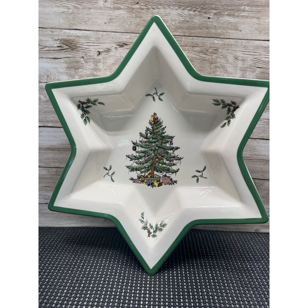 VTG Spode Christmas Tree 12" Star Shaped Serving Bowl Dish Made in England A1
